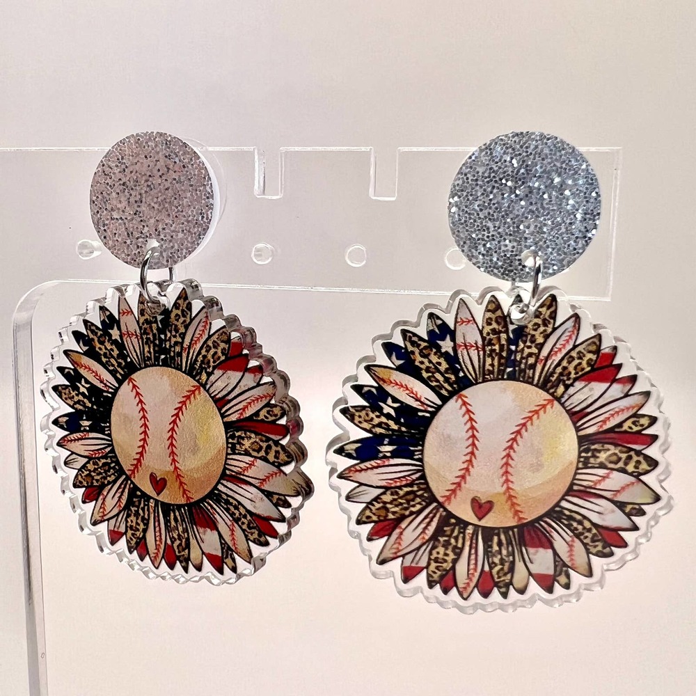 Baseball Flag Earrings - American Flag Earrings - Baseball Mom Accessories